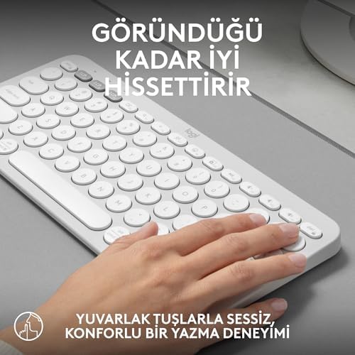 Logitech Pebble Keys 2 K380s Kablosuz Klavye, Çoklu Cihaz Özellikli, Kişiselleştirilebilir Kısa Yollar, Bluetooth, Taşınabilir, Windows, macOS, iPadOS, Android, Chrome OS, Easy-Switch, Türkçe Q, Beyaz - Görsel 5