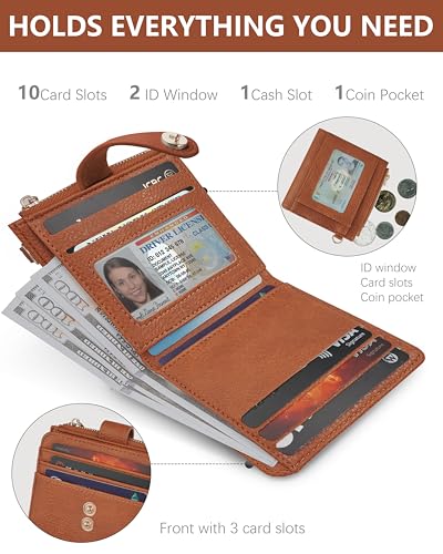 Image of Small Wristlet Wallets for Women Keychain Wristlet Wallet RFID Blocking Key Chain Wallet With Zipper Coin Pocke,2 Id Window(Brown)