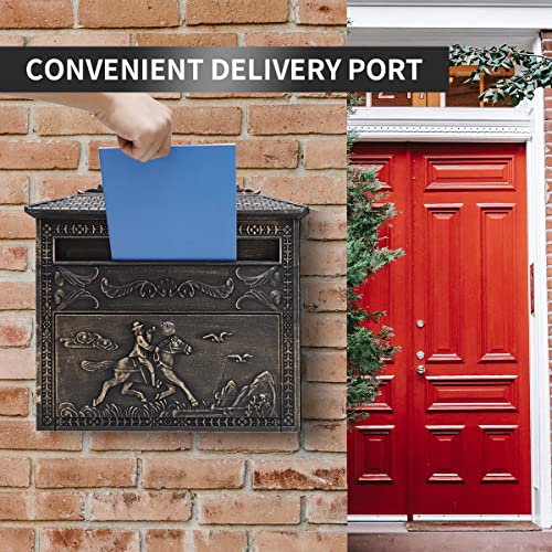 Yoocabinet Mailbox Wall Mount,Large Capacity Locking Mailbox for Outside, Rust-Proof Aluminum Hanging Secured Postbox, Security Key Drop Box,15.35 "x 16.14 "x3.54 Retro Horses by Yoocabinet - Image 5