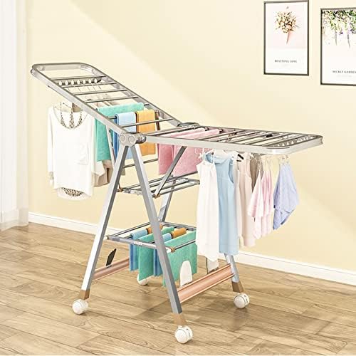 Floor Clothes Hanger Folding Clothes Hanger,Clothes Drying Rack for Laundry Foldable,with Four Universal Wheels,Foldable Drying Rack, Does Not Take Up Space