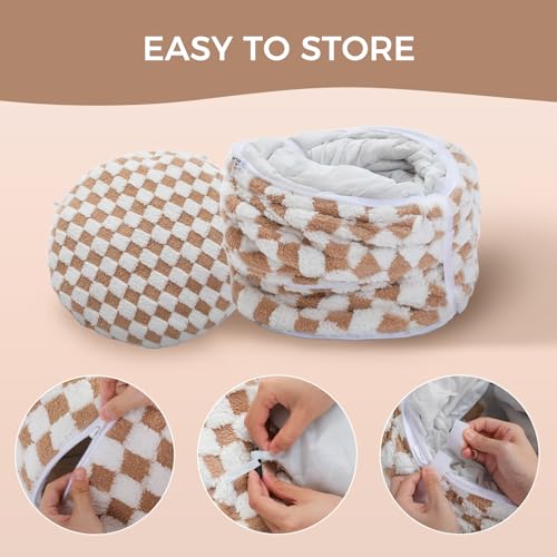 Image of PEQULTI Cat Tunnel with Cat Bed for Indoor Cats, Cat Play Donut Tunnel with Washable Soft Plush Mat, Round Tunnel Toys Cute Tube for Kittens, Puppies, Rabbits and Ferrets, Brown