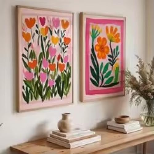 Impression sur toile fleurs sauvages diptyque botanique moderne 30x50cm sans cadre