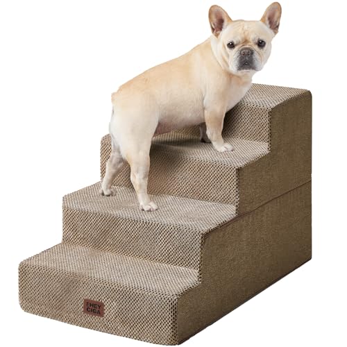 Image of EHEYCIGA Dog Stairs for Bed 20 inch H, 4-Step Extra Wide Dog Steps for High Bed, Pet Steps for Small Dogs and Cats, Non-Slip Balanced Pet Ramp Indoor, Camel
