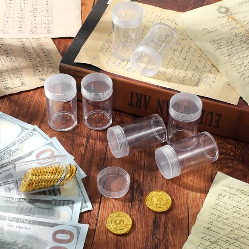 50 tubos plásticos transparentes para monedas, 2.4x1.1 pulg miniatura 5