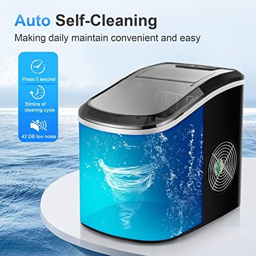 COSTWAY Ice Maker Machine, Portable Counter Top Electric Ice Maker, 12Kg Ice in 24 Hours, 2.2 L Water Tank, Automatic Self-Cleaning Ice Cube Making Machines with Ice Scoop and Basket (Black)