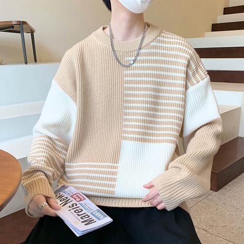Sweaters for Men Oversize Crewneck Patchwork Lightweight Pullover Casual Trendy Knitwear Jumper Tops Winter Clothes2