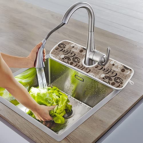 wamika coffee theme faucet water catcher mat 2 pack brown coffee beans drying mat absorbent bathroom faucet handle drip catcher tray bar rv kitchen sink splash guard 23x5 inches