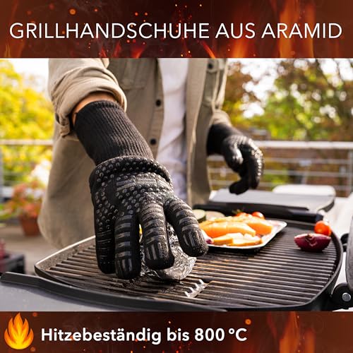 AVANA Grillhandschuhe Aramid Ofenhandschuhe Hitzebeständig bis zu 800°C, Backhandschuhe Topfhandschuhe BBQ Handschuhe Universalgröße - Schwarz