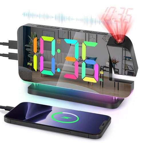 Sukeen Wecker Digital, Wecker mit Projektion Radiowecker, Digitaler Wecker mit 180° drehbarem Projektor, 10 Modi RGB-Nachtlicht, 11 Farben LED-Display, Dimmbar, Lautstärke, Schlummerfunktion, Schwarz Sukeen Wecker Digital, Wecker mit Projektion Radiowecker, Digitaler Wecker mit 180° drehbarem Projektor, 10 Modi RGB-Nachtlicht, 11 Farben LED-Display, Dimmbar, Lautstärke, Schlummerfunktion, Schwarz