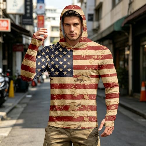 Sweat à capuche léger patriotique avec fermeture éclair pour homme pull décontracté imprimé