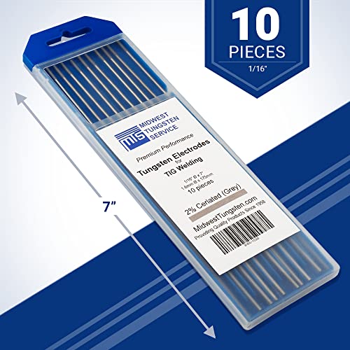 Image of Midwest Tungsten Service TIG Welding Tungsten Electrodes 10-Pack (Grey - 2% Ceriated Tungsten (WC20 /EWCe-2), 1 /16 inch)