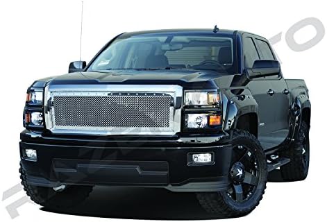 Razer Auto Chrome Rivet Studded Frame Mesh Grille Complete Factory Replacement Grille Shell for 2014-2015 Chevy Silverado 1500