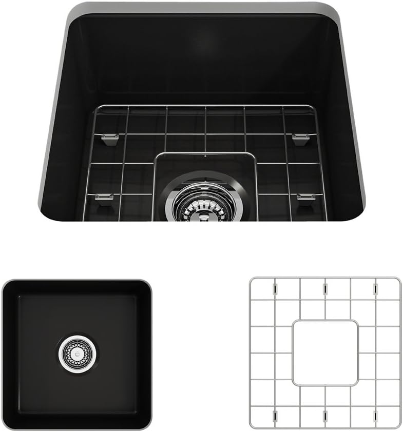 Sotto Dual-Mount Fireclay 18 in. Single Bowl Bar Sink with Protective Bottom Grid and Strainer in Matte Black