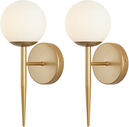 BOKT Juego de 2 lámparas de pared modernas de mediados de siglo para dormitorio con base E26 (pantalla blanca, paquete de 2)
