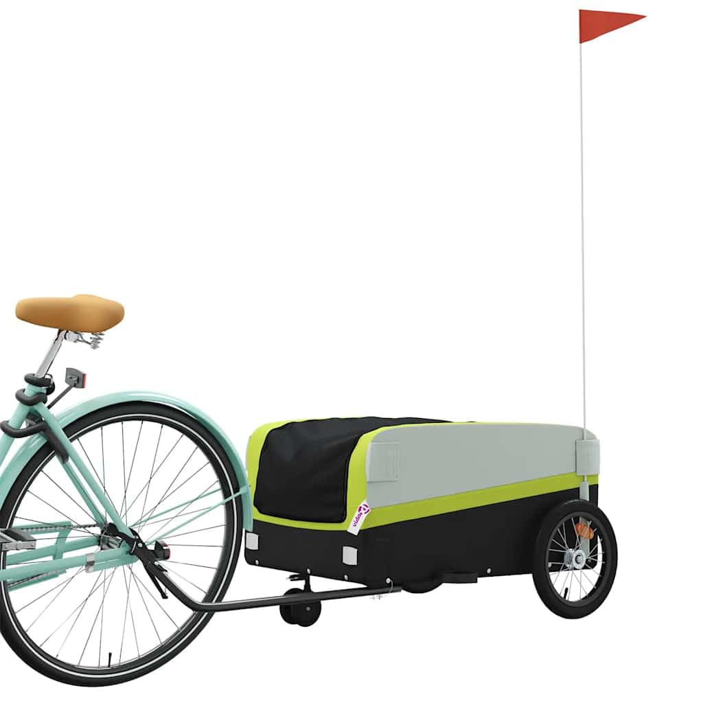 Przyczepa rowerowa, czarna, zielona, nośność 45 kg, żelazna z dyszlem, flaga bezpieczeństwa, składana, do transportu ładunków, dzieci, psów, bagażu, zakupów, aktywności na świeżym powietrzu