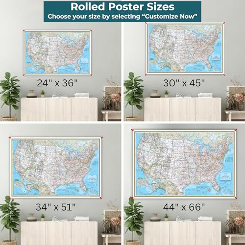 Image of National Geographic Classic United States Map Poster with Pins - Personalized Canvas Travel Tracker Map - Large 24 inch x 36 inch