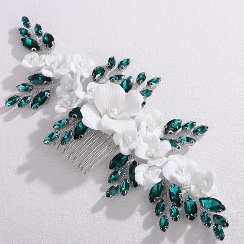 Peine grande con piedras y flores blancas decorativas miniatura 4