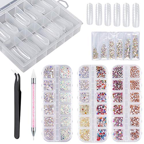 Nail Gems Stones Nail Sequins Nail Crystals Nail Decoration Set with Nail Dual Forms for Nail Extension Art Supplies Accessories