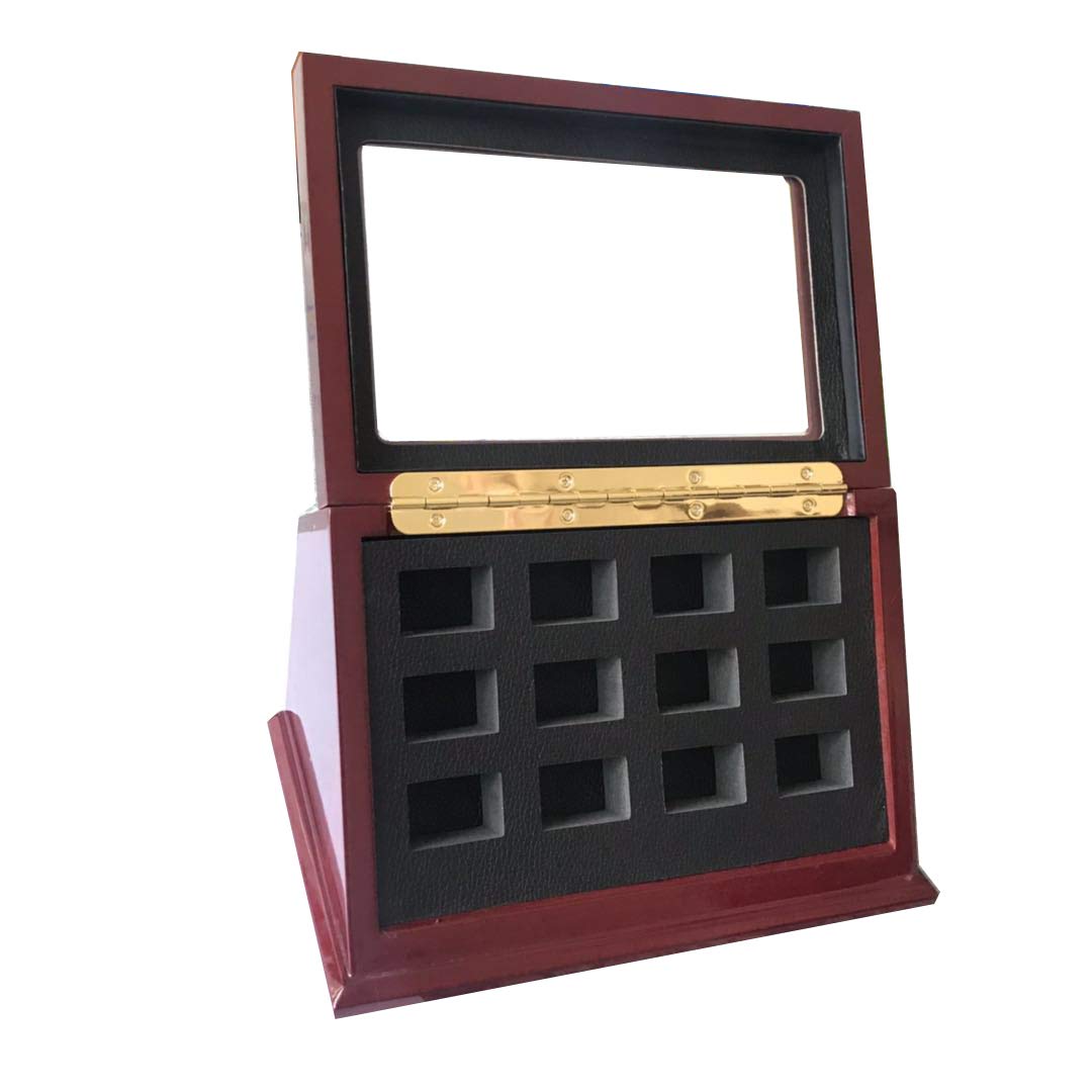 JunningGor Sports Championship Rings Wooden Display case Shadow Box Without Rings (12 Slots)