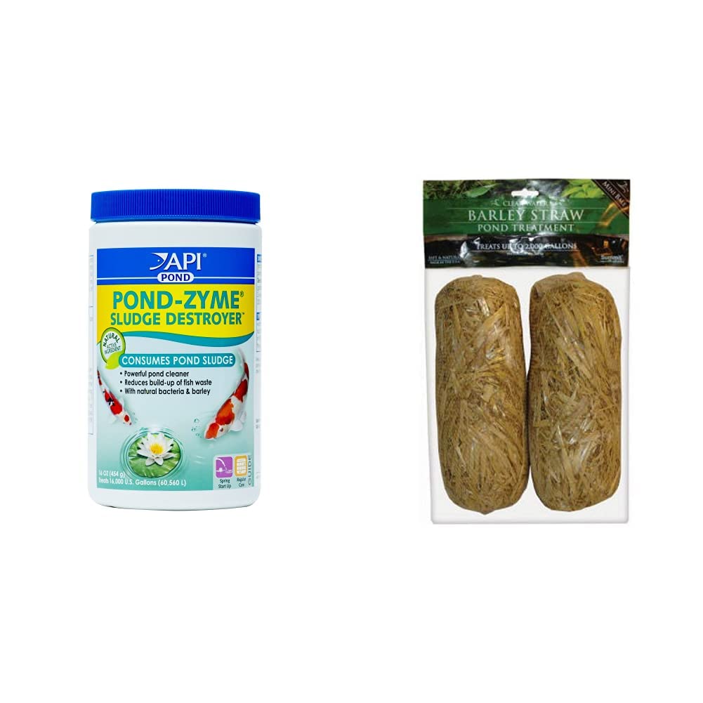 API POND-Zyme Sludge Destroyer Pond Cleaner with Natural Pond Bacteria and Barley, 1-Pound Container & Summit 130 Clear-Water Barley Straw Bales, 2-Pack