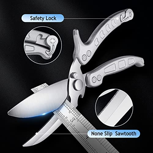 Image of DRAGON RIOT Heavy Duty Poultry Shears - A Must Have Kitchen Shears for Chicken and Meat Cutting - Dishwasher Safe and Stainless Food Kitchen Scissors for Thanksgiving(Silver)