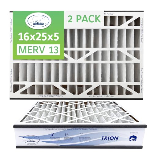 Air Bear 16x25x5 Air Filter MERV 13 (2-Pack) Pleated HVAC Air Filter Replacement (Actual Size: 15.50 x 24.25 x 4.9 Inches) Compatible with part no: 266649-105