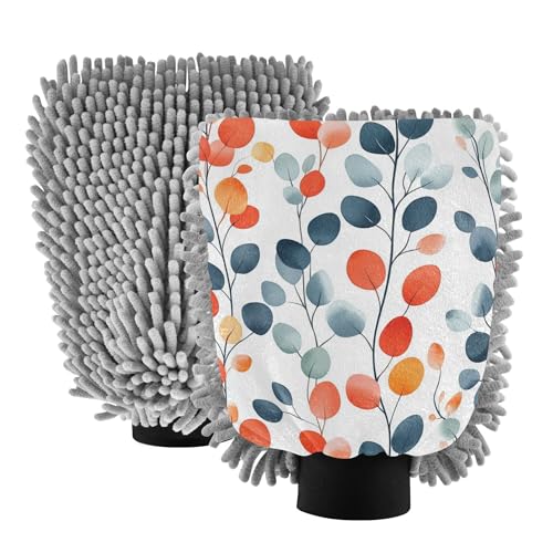 Aesthetics Eucalyptus Leaf Wash Mitten for Cars 11.8'' Car Washing Glove Scratch Free Clean Safe Mitt for Auto Supplies