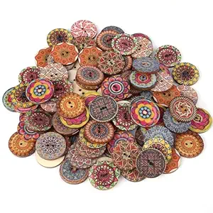 Mincerfit Mixed Color Wood Buttons, Bags Natural Round Shapes Retro Buttons, Vintage Buttons with 2 Holes for DIY Sewing Crafts 100pcs (Wood Button)
