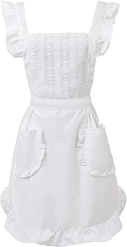 Miniatura 11 de Bonito delantal de algodón para mujer, delantales de cocina con pechera ajustable con bolsillos para hacer barbacoas, dibujar, hornear Rayas