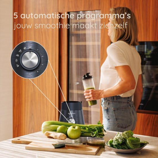Close-up of the Safecourt Kitchen Power Blender's control dial, showing the 5 automatic program settings and manual speed options.