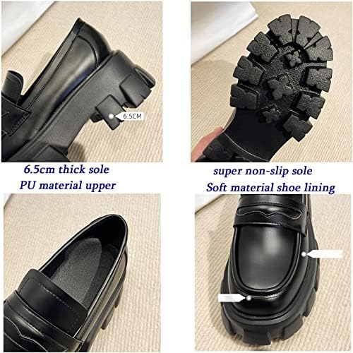 Platform Boots Women's Round Toe Chunky Heel Platform Oxford Shoes,Non-Slip Waterproof Fashion High Heels (Color : Black, Size : 8) | Image 2