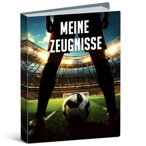 Zeugnismappe A4 mit 30 Hüllen - Geschenke zur Einschulung Schulanfang, Dokumentenmappe A4 Sichtbuch Urkundenmappe Mappe mit Klarsichthüllen, Document Organizer für Zertifikate Urkunden, Fußballmuster