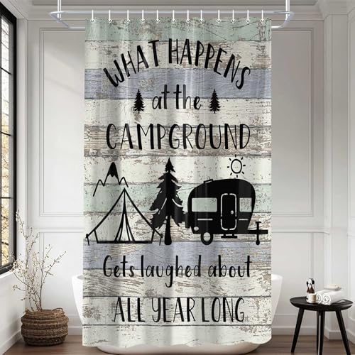Drgilau RV Shower Curtain for Bathroom, Retro Rustic Wood