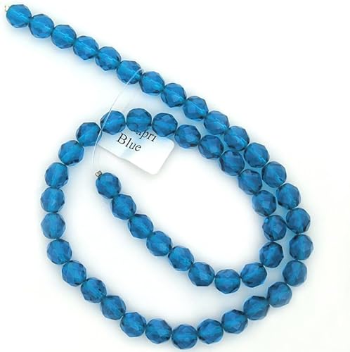 Miniatura 6 de Elegir un tamaño, Capri azul, checa Fuego Pulido Redondo facetado abalorio de vidrio, 16inch Strand