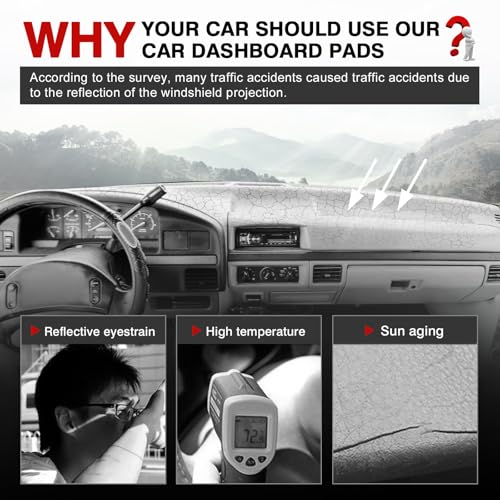 Image of Autorder Gray Dashboard Cover Mat for 1992-1996 Ford F150 / F-150 F250 F350 Accessories Dash Cover Upgrade Polyester Dash Mat Sunshade Glare UV Rays Protector
