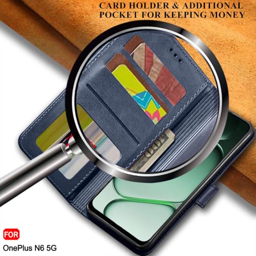 Image of TheGiftKart Flip Back Cover Case for OnePlus N6 5G | Dual-Color Leather Finish | Inbuilt Stand & Pockets | Wallet Style Flip Back Case Cover for OnePlus N6 5G (Faux Leather, Blue & Sky)