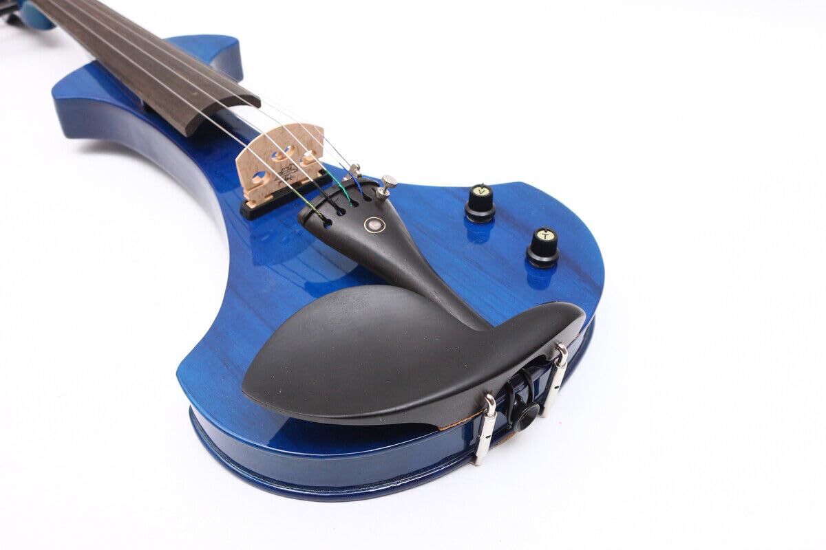 Violino Elettrico Blu a 5 Corde, Violino in Legno massello, Misura 4/4, con Accessori in Ebano, Cavo Jack Grande, Archetto per Violino e Custodia (Blu a 5 Corde)