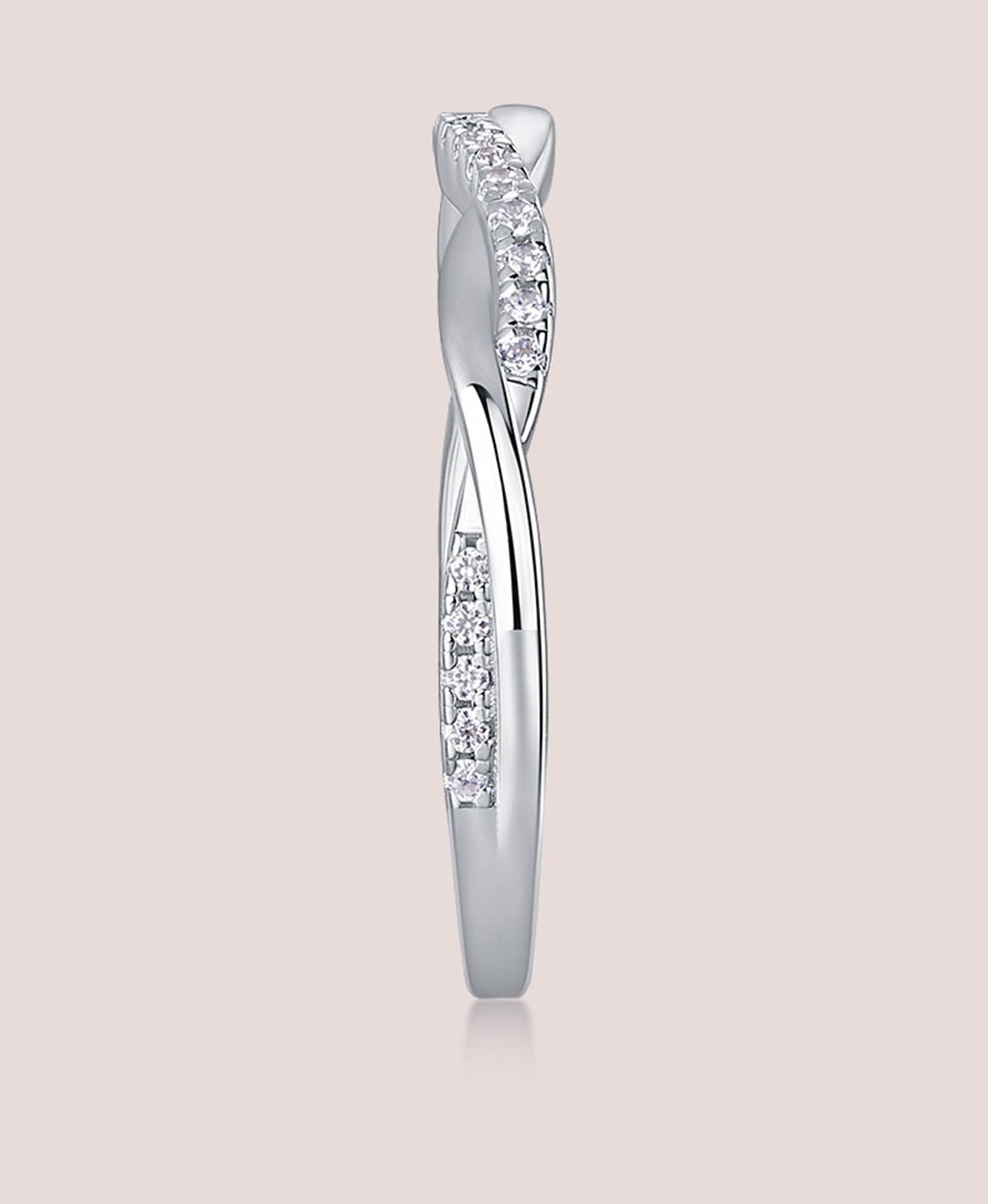 Anello da donna delicato sottile, anello da donna attorcigliato con moissanite argento bianco 14 carati, misura 14 (17,2)