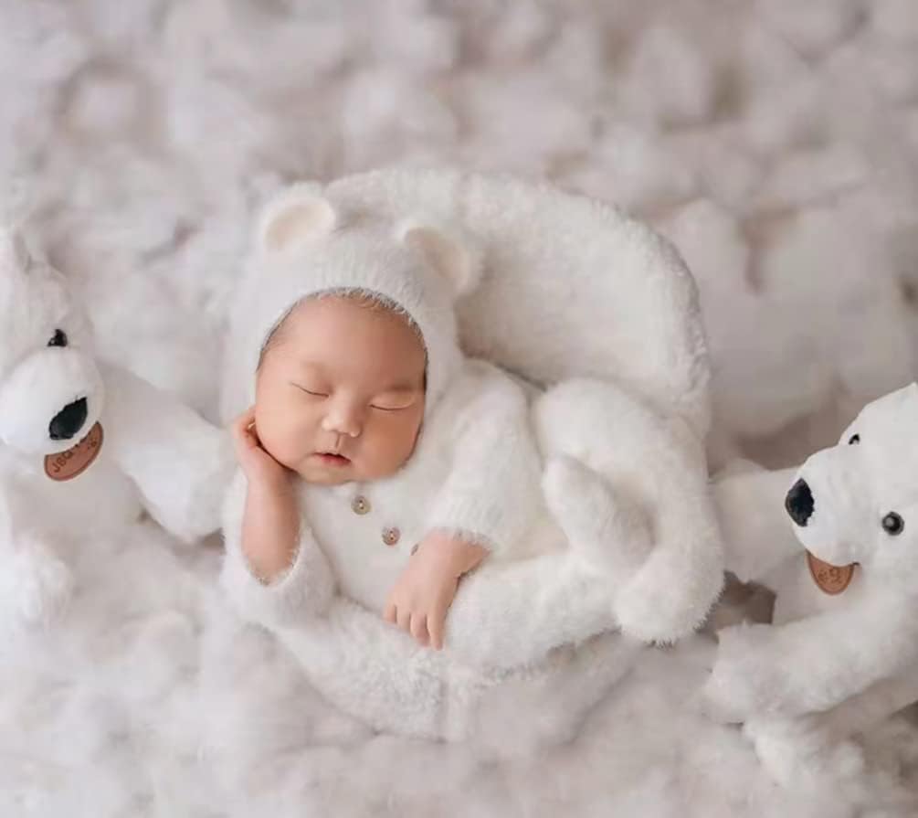 Newborn Photography Props Boy Outfits Hat Footed Romper Stretch Set Baby Girl Photo Props Bear Jumpsuit Photoshoot