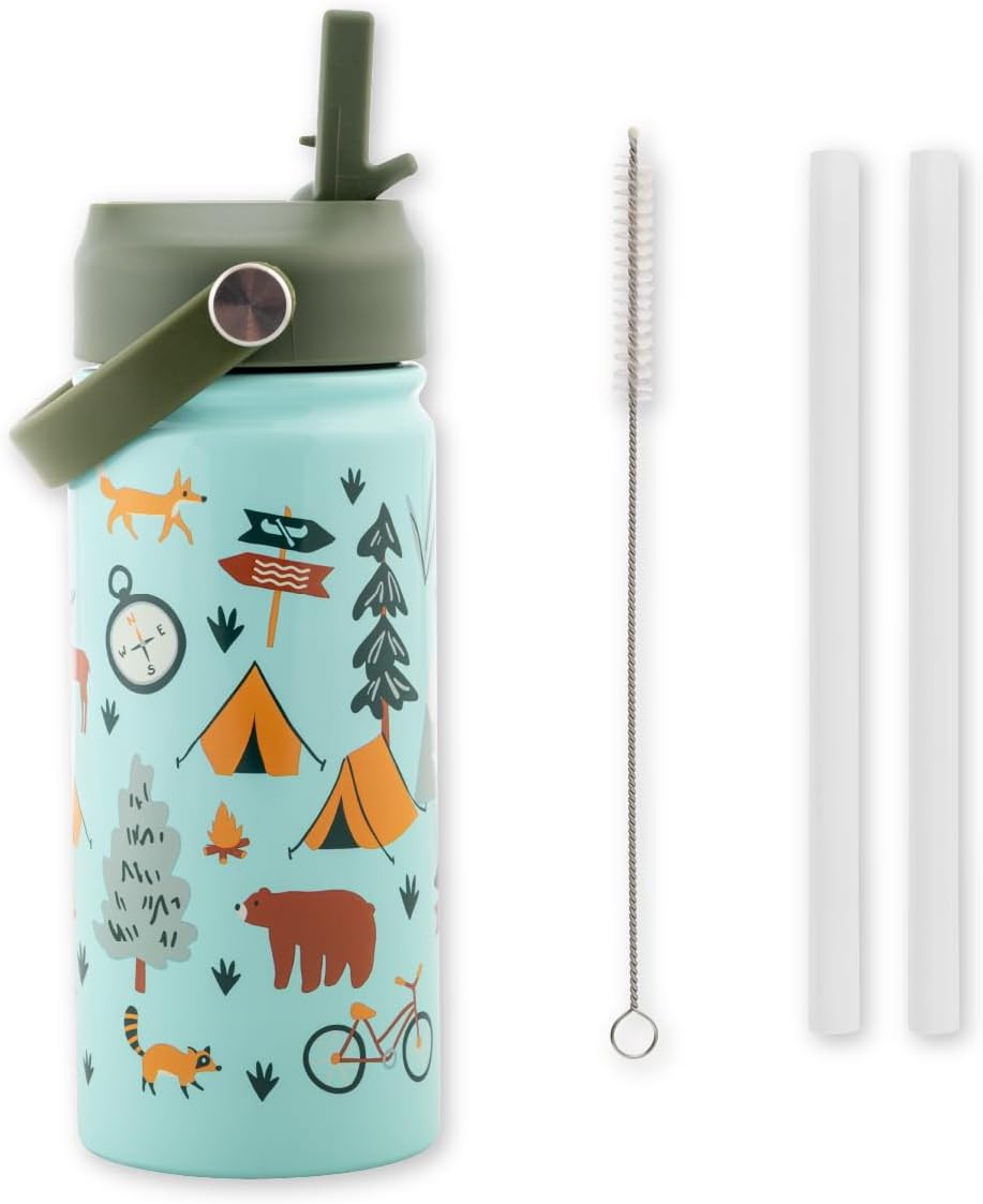 Stephen Joseph, 14oz Insulated Stainless Steel Water Bottle with Straw and Handle for Sports, Travel, and School, BPA-Free Sports Water Bottle, Outdoor