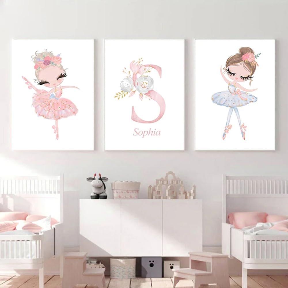 Genérico 3 Laminas Personalizadas Nombre Bebé Niña Rosa Cuadro Decoración Pared Dormitorio Niño Poster Habitacion Infantil Regalo Lienzo 30x40 Sin Marco