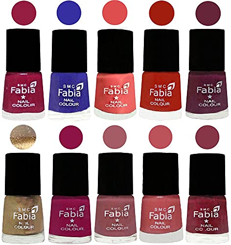 Image of SMC Fabia ALL IN ONE (PACK OF 10), Long Lasting Glossy Nail Polish, 6 ml Each, All Vibrant Colours,01739
