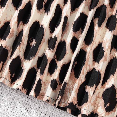 Girls Autumn Dress Ribbed Puff Sleeves Pleated A-line Dress Leopard Print Dress 7-13 Years4