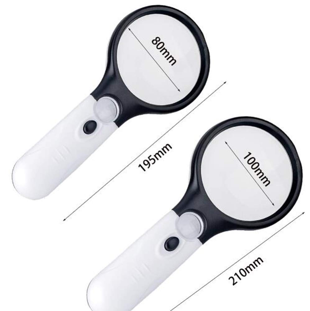 3-LED-Licht, 10-20-fache Vergrößerung, Handlupe mit Beleuchtung, Schmucklupe, ideal für Schmuck, Bastelarbeiten, Hobby und Nähen.
