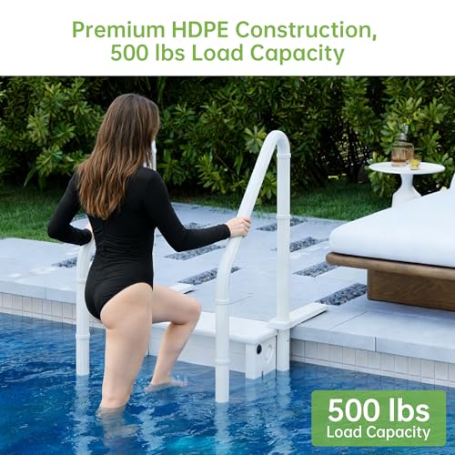 Image of Real Relax 4-Step Swimming Pool Ladder, Adjustable Handrails, All White