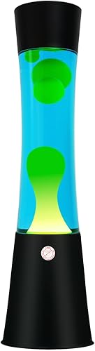 Lámpara de movimiento líquido con base negra, lámparas de purpurina con cera amarilla en agua azul para adultos, luz nocturna para niños y niñas,