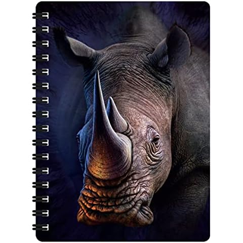 Deluxebase 3D LiveLife Jotter - White Rhino from Lenticular 3D Safari A6 Spiral Notebook with plain recycled paper pages. Artwork licensed from renowned artist Jerry LoFaro Cover