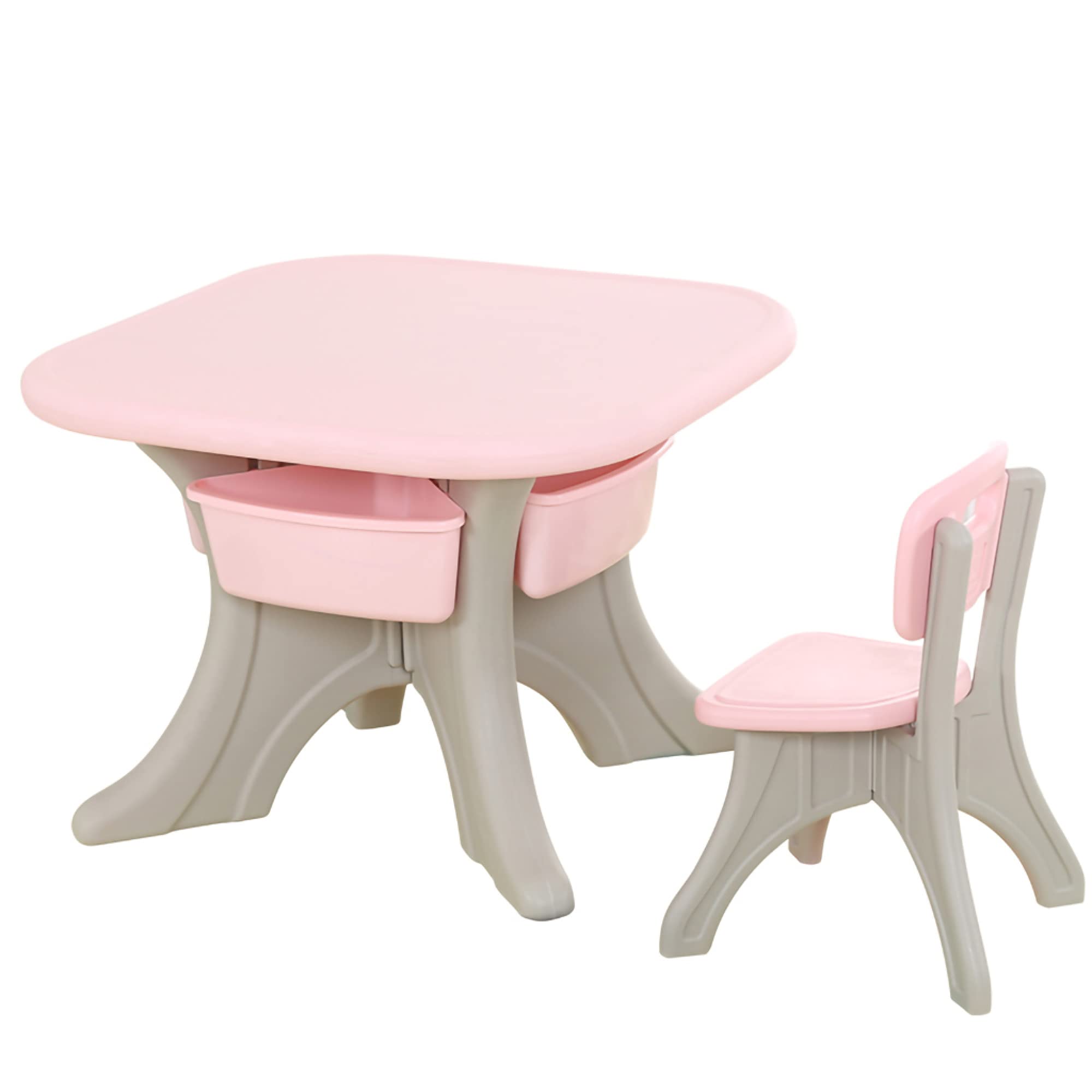 Tavolo da Attività per Bambini e Set Di Sedie, Tavolo e Sedia da Apprendimento in Plastica per Bambini, Tavolo da Gioco con Funzione Di Archiviazione, Adatto per Uso Interno Ed Esterno/Pi