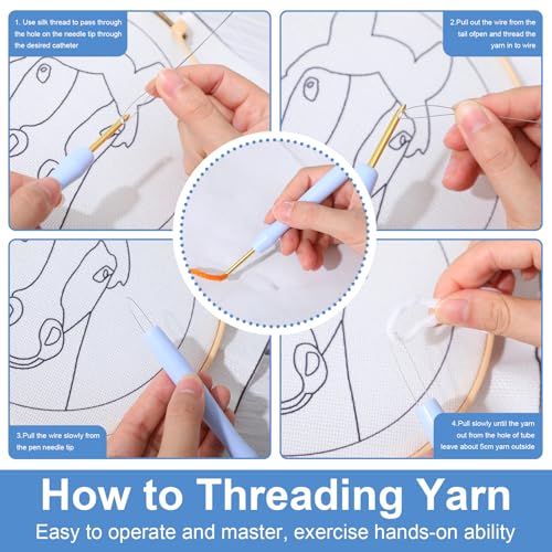 Image of SmoothNovelty Horse DIY Punch Needle Kits for Beginners with Hoop Embroidery Fabric Instructions Thread Punch Needle Craft Set Easy for Starter Adults and Children Gift Decoration, 20x20cm-4