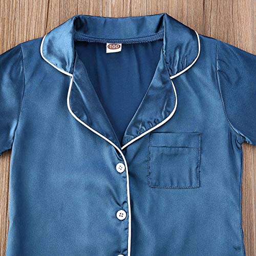 fyclemt Toddler Baby Girl Boy Silk Pajamas Set Solid Color Short Sleeve Button Shirts Top Shorts Satin Sleepwear Lounge Sets2